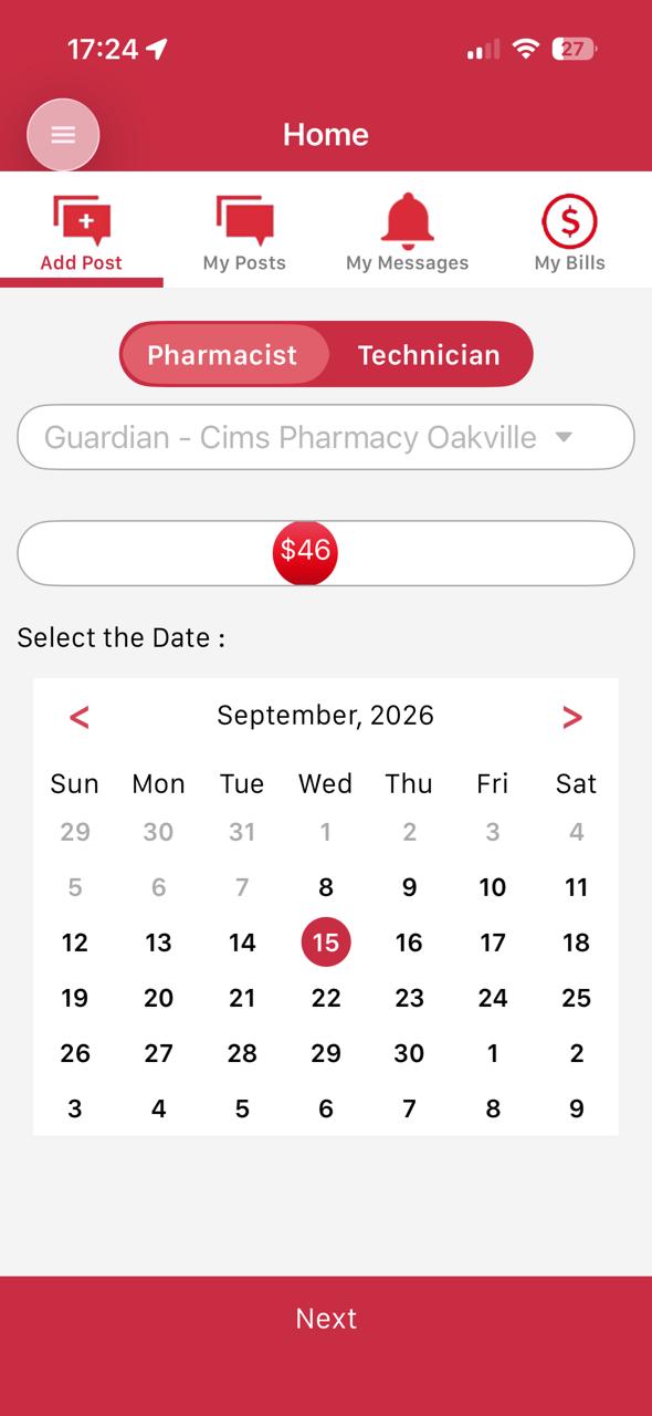 Set the pharmacist rate in the ReliefClix manager app
