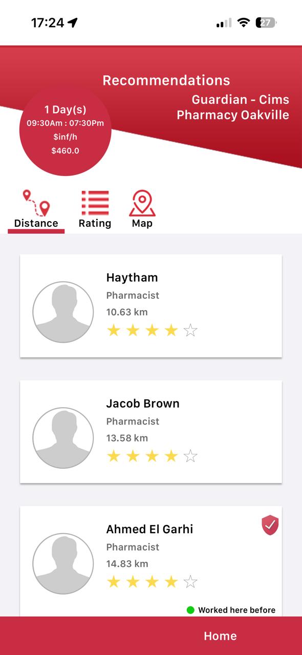 Review pharmacist recommendations by distance and rating